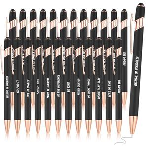 Yeaqee 24 Pcs Inspirational Ballpoint Pens Motivational Black Ink Retractable Quotes Pen with Stylus Tip Encouraging Message for Women Men Writing Office School Valentine's Day Gift(Black)