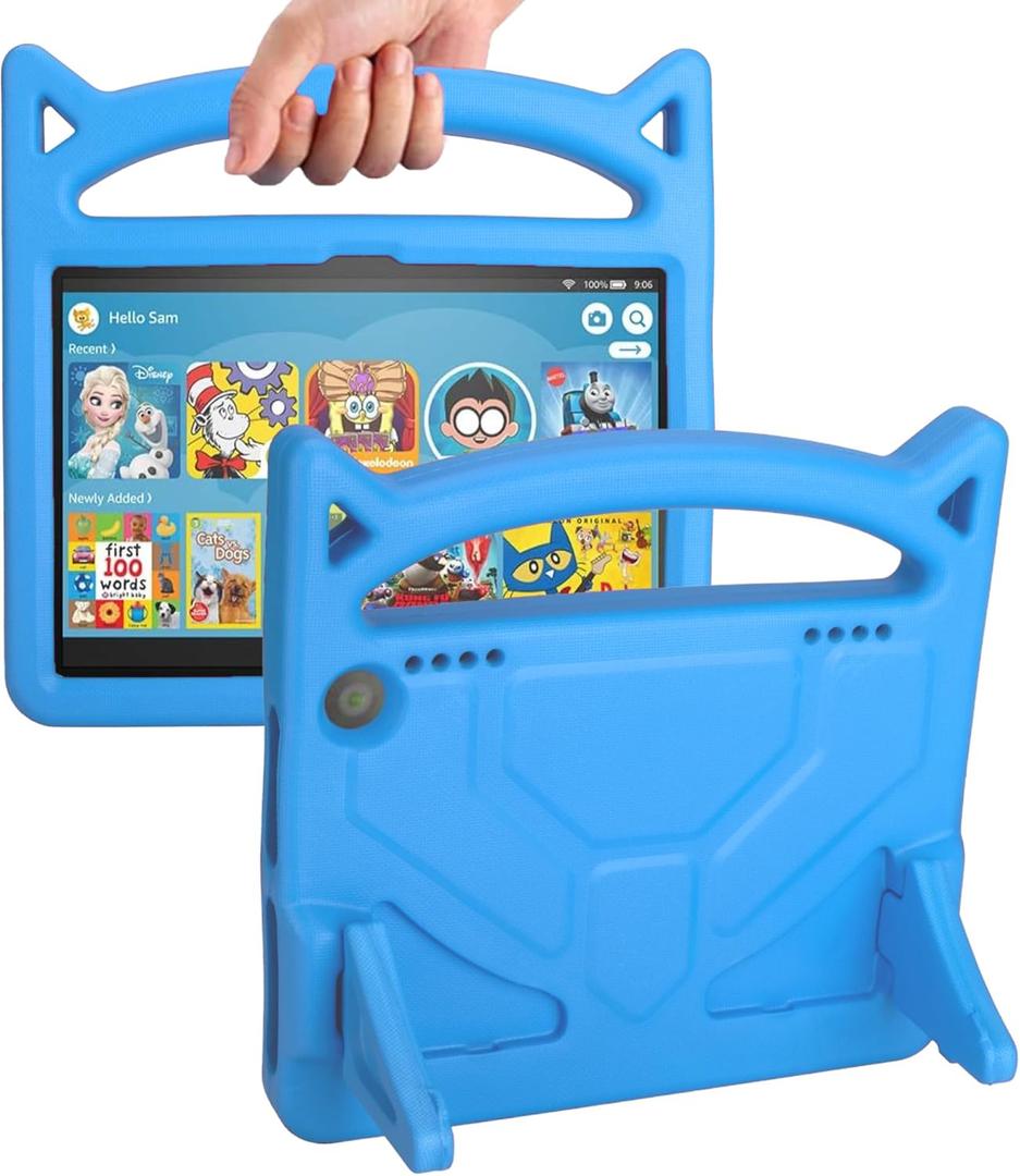 Fire HD 8 Kids Case with Stand and Handle for All-New Amazon Fire Tablets - SHREBORN Kid-Proof Case for 8th & 10th Generation (2022 & 2020 Release) - Blue