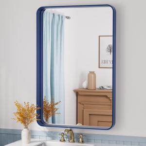 TETOTE Navy Blue Bathroom Mirror 24 x 36 Metal Frame Wall Mounted Rectangle Mirror for Vanity with Sandy Textured Surface(Horizontal/Vertical) (36"L x 24"W)