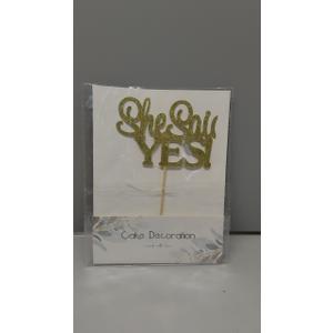 Gyufise 1Pcs Gold She Said Yes Cake Topper for Engagement Bridal Shower Wedding Shower Proposal Bachelorette Party Decorations Supplies