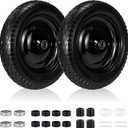 2 PCS, 4.80/4.00-8" Tire, 14.5" Flat Free Wheelbarrow Tire and Wheel with 5/8" & Extra 3/4" Bearings, Adjustable 3"-7" Centered Hub, Universal Fit 4.80/4.00-8, 4.00-6, 3.50/3.00-8 Wheelbarrow Wheels