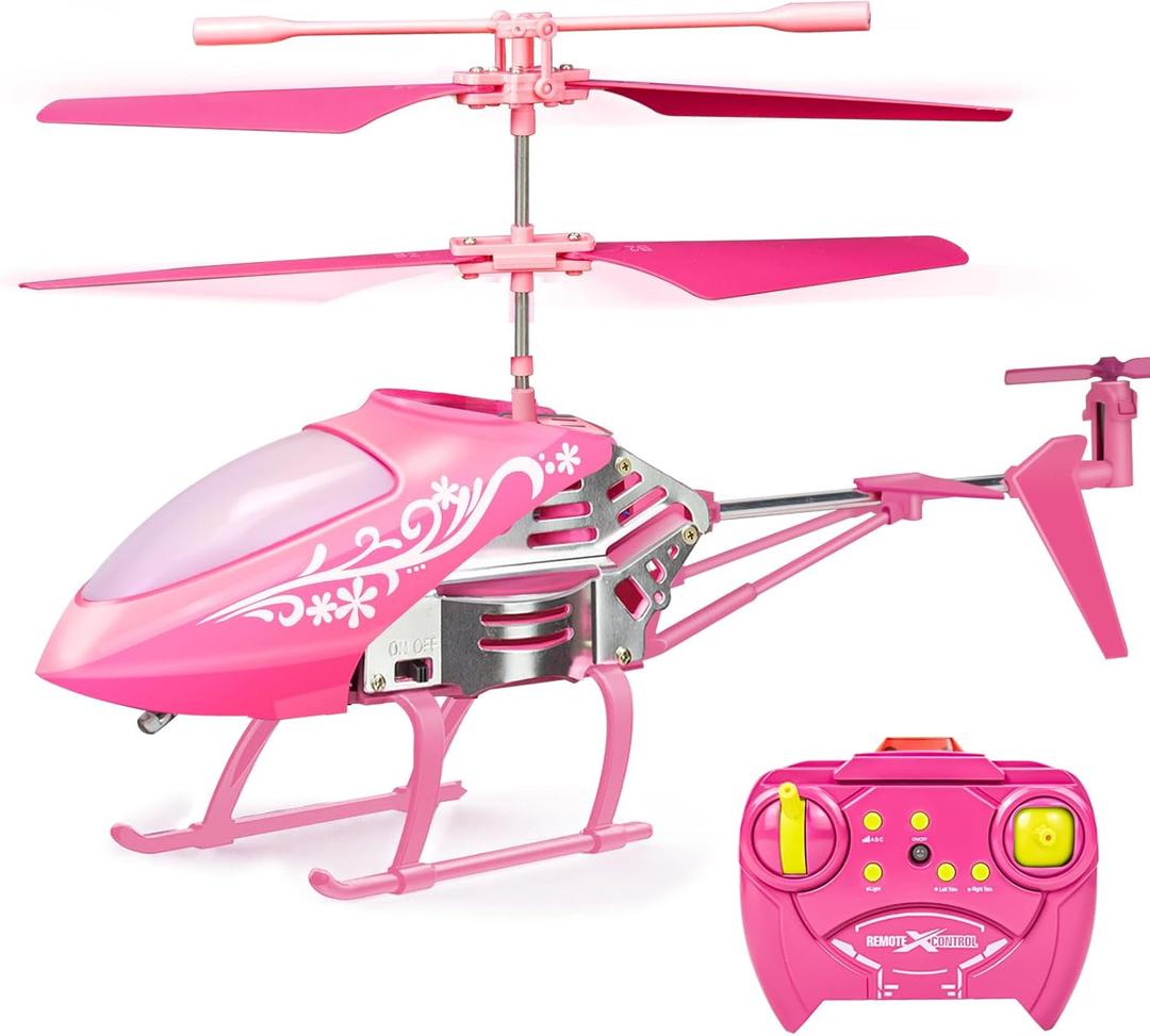 YongnKids Remote Control Helicopter for Kids, Rc Plane for Kids Ages 8+, 3.5 Channel,2.4GHz Rc Helicopter with LED Lights, Airplane Toys for Beginner Boys Girls Indoor- Pink