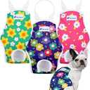 Pet Soft Dog Diapers Female Onesie Sanitary Pantie with Adjustable Suspender, Colorful Pattern Washable Puppy Diapers Female, Super Absorbent Underwear Dog Diaper for Heat (Floral, L)
