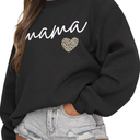 LEEDYA Women Long Sleeve Mama Sweatshirts Crewneck Casual Fall Pullover Tops Oversized Knit Mom Sweater (M, Black)