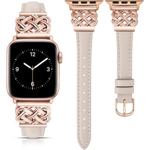 TOYOUTHS Compatible with Apple Watch Bands Women 38/40/41/42mm Dressy Slim Leather Strap with Celtic Knot Interlock Buckle Bracelet for iWatch Series 11 10 9 8 7 6 5 4 SE 3 2 1, Starlight/Rose Gold TOYOUTHS Compatible with Apple Watch Bands Women 38/40/41/42mm Dressy Slim Leather Strap with Celtic Knot Interlock Buckle Bracelet for iWatch Series 11 10 9 8 7 6 5 4 SE 3 2 1, Starlight/Rose Gold