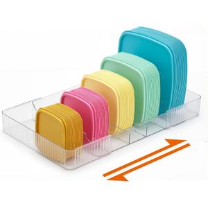 Junkin Expandable Lid Organizer for Cabinet Clear Adjustable Food Container Lid Holder (10.618) Plastic Storage Rack for Pantry Drawer & Kitchen Organization