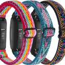 3-Pack Elastic Nylon Bands Compatible with Fitbit Inspire 3/Inspire 2/Inspire HR/Inspire, Breathable Adjustable Replacement Stretchy Nylon Loop Wristband Sport Strap for Woman Man