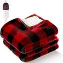 Electric Heated Sherpa Buffalo Plaid Christmas Throw Blanket with 6 Heating Levels & 4 Hours Auto Off, Fast Heating Warm Plush Washable Blanket with Over-Heat Protection, ETL Certification, Red