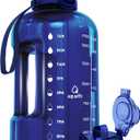 AQUAFIT 64 oz Water Bottle with Time Marker - Straw & Chug Lid - BPA Free Big Water Bottle with Straw - Gym Water Bottle with Handle - Gallon Water Jug (64 Ounces, Blue)