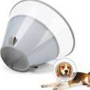 Dog Cone Collar with Soft Pad, Transparent Elizabeth Recovery Collar for Large, Medium, Small Dogs to Stop Licking, Pet Head Cone Alternative After Surgery, Neutering, Injury (M) (M(Depth: 8.5, Girth:(10-16), Gray)