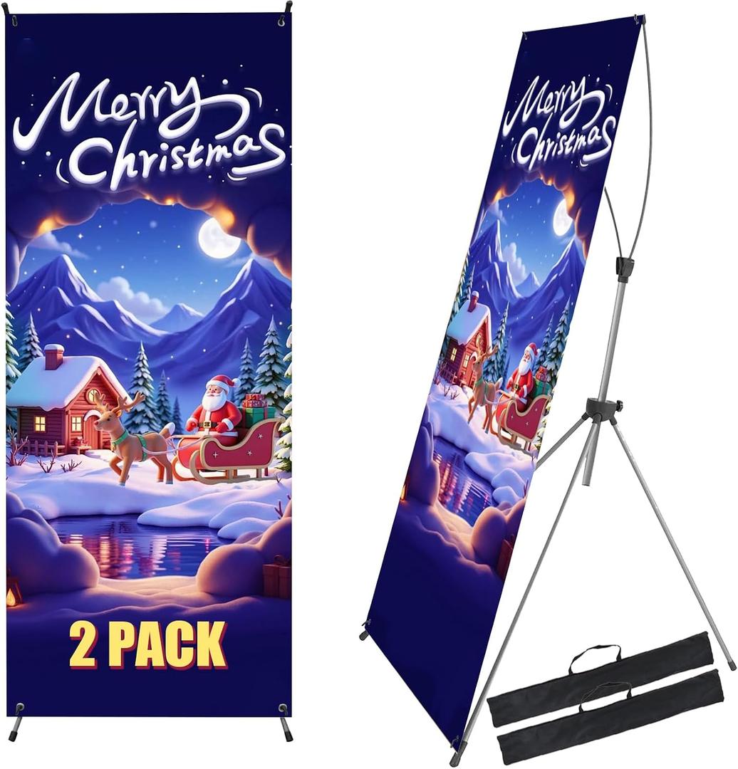2 Pack X Frame Banner Stand Fits Banner Adjustable Size Width 35" and Height 71" to 78" with Portable Travel Bag, Customize Stand for Tradeshow, Market, Store, Display, Event, Birthday & Party
