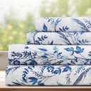 DREAMCARE Queen Size Sheets - Floral Sheets Queen Size Bed Set - 4pcs Queen Sheet Set - Cooling Bed Sheets - Queen Size Sheet Sets - Soft & Long Lasting 100% Brushed Floral Bed Set - Floral Blue