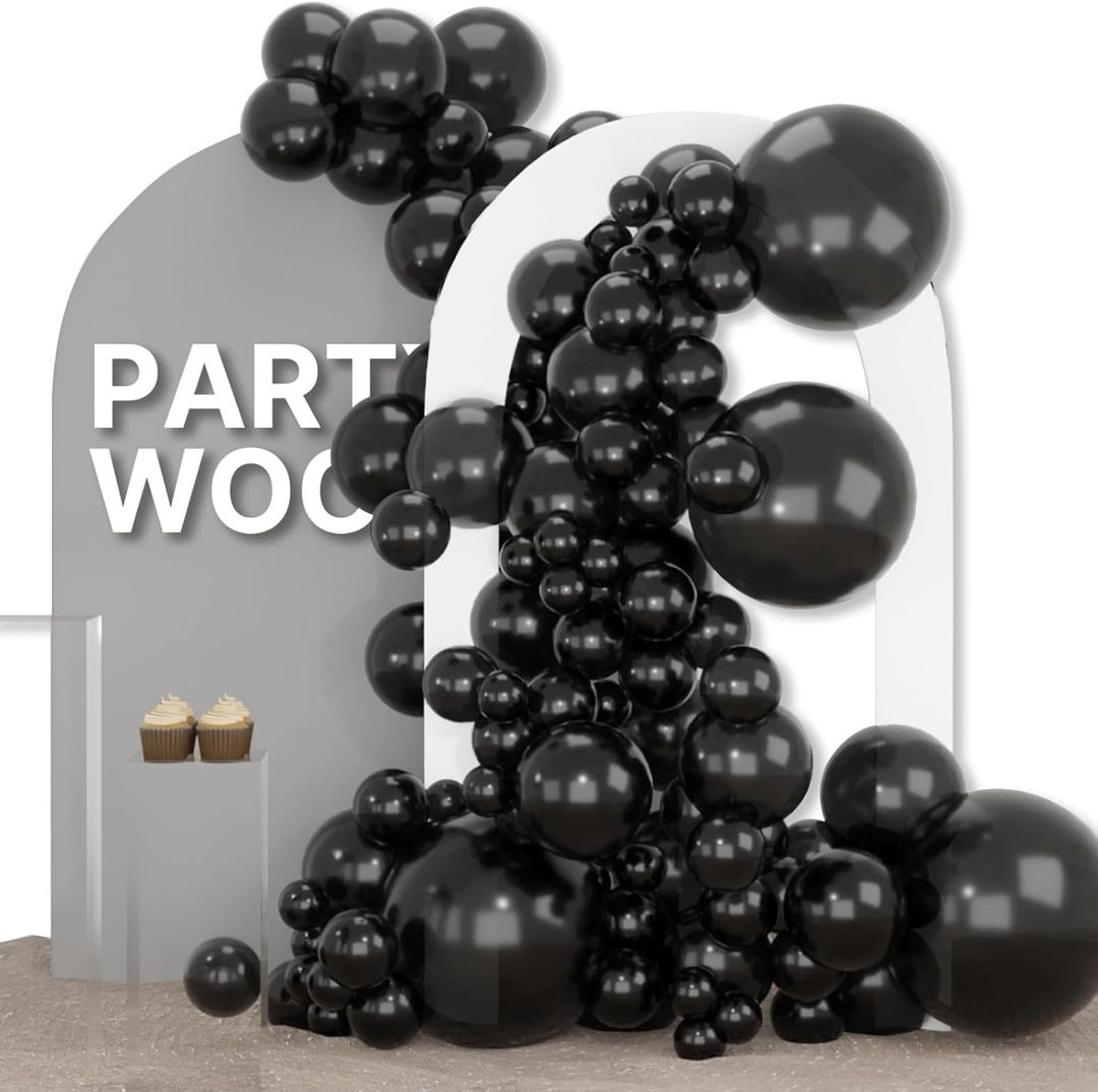 PartyWoo Black Balloons 155 pcs Different Sizes of 18 12 10 5 Inch Black Balloons Arch Kit Garland for Baby Shower Birthday Graduation Casino Gaming Anniversary Race Car Party Decorations Black-Y18