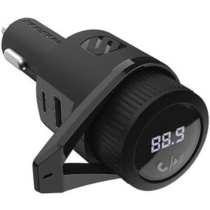 Scosche BTFM9 FM Bluetooth Transmitter Car, Dual 12W USB-C and USB-A Charging Ports, Fast Type C Car Charger, Wireless Radio Bluetooth Adapter, Hands-Free Kit for Calls, Siri and Google Assistant