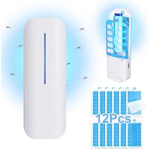 Flying Insect Trap Plug-in Fruit Fly Trap for Indoors with 12 Pcs Sticky Pads, UV Night Light Mosquito Trap Fly Catcher, Gnat Killer Bug Zapper for Home, Office