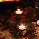 Dingion 8 Pieces Christmas Candle Candle Rings Set, 4 Christmas Votive Taper Holders Berry Ring with Pinecones and 4 Votive Taper Holders for Wedding Decor