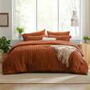 Love's cabin Seersucker Terracotta King Size Comforter Set, 7-Piece All Season Lightweight Bed in a Bag Bedding Set with Comforter, Flat Sheet, Fitted Sheet, Pillowcases and Shams