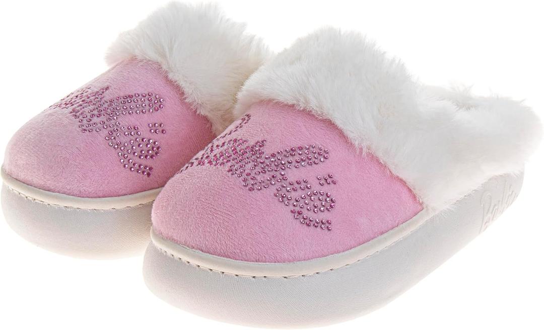Josmo Barbie Girls Slippers Cozy Fuzzy Plush House Shoes Warm Indoor Outdoor Kids Bedroom Slippers for Little Kid Big Kid Adults, Size: 4-5 Big Kid