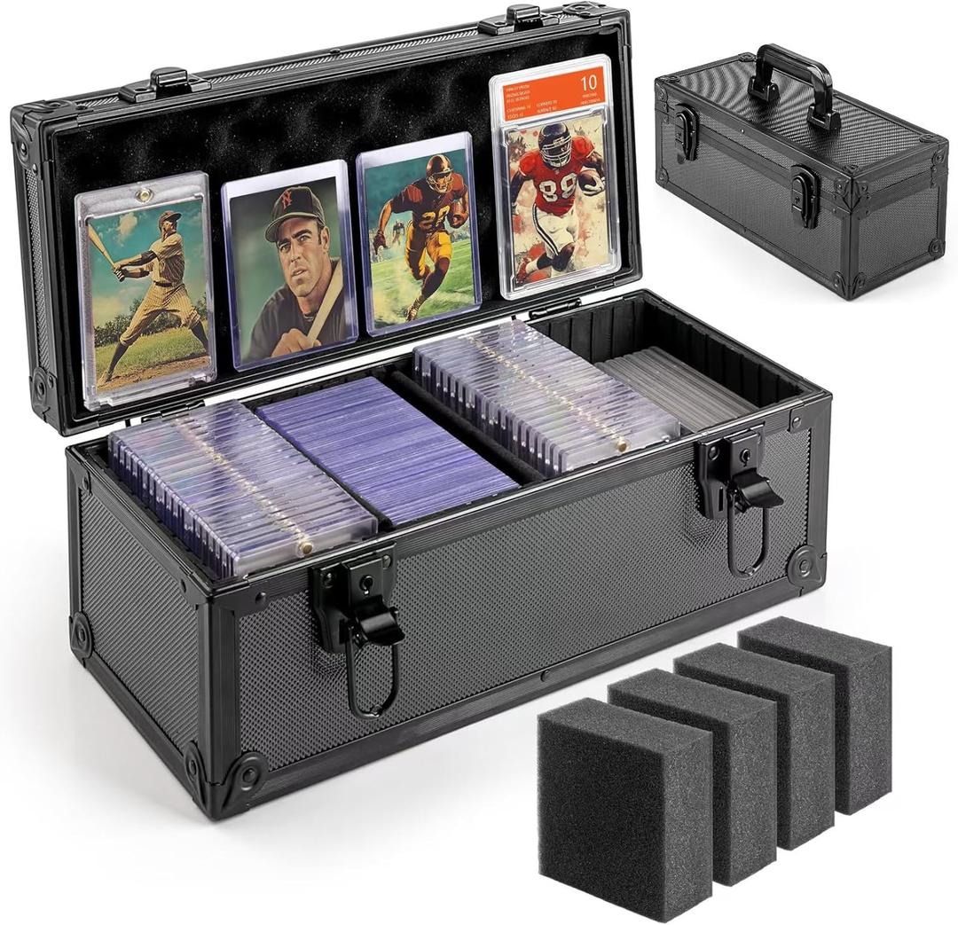MewVeer Top Loader Storage Box with Key Locks, Trading Card Storage Case, Sports Card Box & Hard Cases Holds up to 300+ Top Loaders, 76 One Touch (35pt), 48 PSA/GMA, 43 CSG, 41 SGC, 36 BGS/HGA, Small
