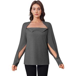 Deyeek Chemo Shirts for Port Access Women Long Sleeve Shoulder Post Surgery Shirt Dialysis Sweatshirts with Arm Zipper (Medium, Dark Gray)