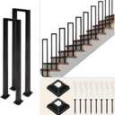 4Pcs U-Shaped Stair Handrail, Matte Black Hand Rail for Indoor Steps, Wrought Iron Outdoor Stair Railing for Porches, Decks, Lofts, 35.4in (4Pcs, Black)