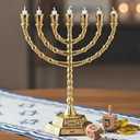 Large Menorah 7 Branch Hanukkah Menorah Candle Holder - Gold Plated Jewish Menorahs 7 Arm Candlestick Holder - Chanukah Candle Holders Shabbat -6.9IN