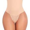 Werena Tummy Control Thong Shapewear for Women Mid High Waisted Body Shaper Underwear Lace Shaping Thong Girdle Panties(#A2 High Rise Beige,Large)