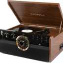 Victrola The Empire Mid-Century 6-in-1 Turntable & Multimedia Center with Built-in Speakers  3 Speed, Bluetooth Connectivity, Radio, Cassette & CD Player, RCA Out, Headphone Jack (Walnut)
