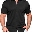 URRU Men's Muscle Dress Shirts Slim Fit Stretch Wrinkle Free Short Sleeve Casual Button Down Shirts
 2XL