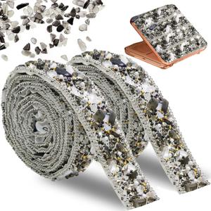 2 x FULZTEY 2 Yards Crystal Rhinestone Ribbons,Black Sticky Gems Diamond Ribbon for DIY Crafts,2.2 cm Width Rhinestones Tape Stickers,Self Adhesive Diamond Strips for Arts Clothes Decoration