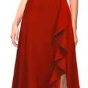 MUSHARE Women's Cocktail Dresses with Pockets Ruffled Sexy Split Party Long Formal Dress (Red, S)