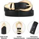 RISANTRY Leather Belt for Women Stylish Design with Gold Buckle Ladies Black Belt Perfect for Jeans Dresses (Black)