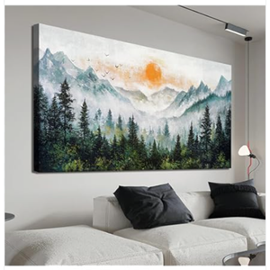 Canvas Wall Art Decor Large Wall Art for Living Room Art Work for Wall Decor White Foggy Forest Wall Art Decor Mountain Sunrise Botanical Wall Art Art Work for Home Ofiice Bedroom Wall Decor 29"x58"