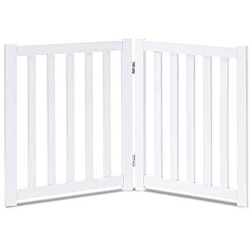 LZRS 2-Panel Wooden Free Standing Foldable Dog Gate Indoor Solid Hardwood 24" High, Step-Over Safety Pet Gate for Doorways, Stairs & Small Spaces - Indoor Use, White