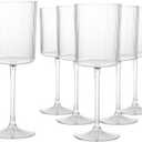 Ciaell 12 PCS Plastic Ribbed Wine Glasses - 10 OZ Plastic Square Wine Glasses with Stem - Disposable Champagne Cups for Parties & Weddings & Party