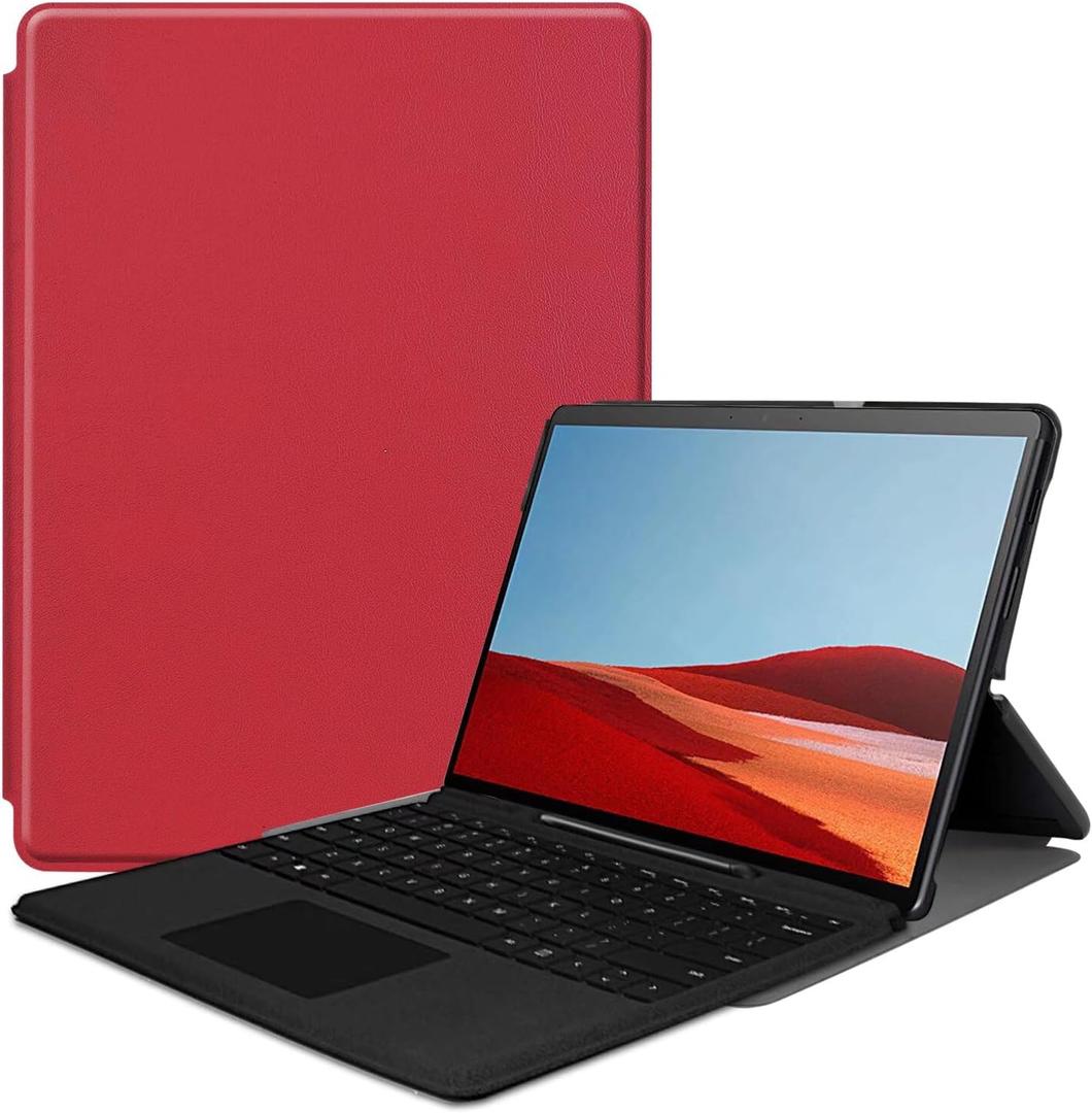 Tablet Cover for Microsoft Surface Pro X 13" (2021/2020/2019 Release),Ultra Slim Lightweight Leather Case for Microsoft Surface Pro X,Compatible with Type Cover Keyboard (Red)