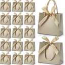 EQOREIIN 50 Pack Small Gift Bags with Handles, Champagne Mini Bag,5.5x 2.5x4.7 Inches Small Thank You Gift Bags Bulk with Ribbon for Party Favors, Mother's Day, Goodie, Weddings, Baby Shower (Champagne)