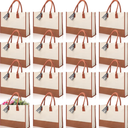 Reginary 12 Pack Canvas Tote Bags Initial Classic Present Personalized Canvas Beach Bag for Wedding, Birthday, Beach(Brown and White)