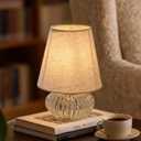 LUSHARBOR Battery Operated Lamp with Timer, Small Decorative Table Lamp with Linen Shade Cordless Ambient Accent Lamp for Bedroom Nightstand, Shelf & Living Room Decor -Tapered