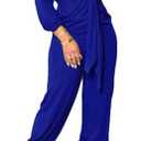 Royal Blue Elegant Jumpsuits for Women Dressy Long Sleeve V Neck Solid Stretchable Bandage Long Pants Rompers Party Club Date Night Outfits(Royal Blue,M)