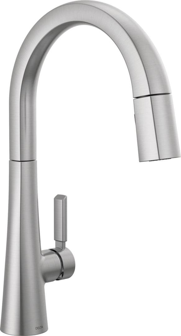 Delta Faucet Monrovia Brushed Nickel Kitchen Faucet, Kitchen Faucets with Pull Down Sprayer, Kitchen Sink Faucet with Magnetic Docking, Lumicoat Arctic Stainless 9191-AR-PR-DST