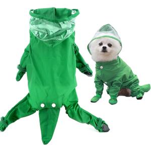 SMALLLEE_LUCKY_STORE Cute Raincoat for Small Dogs with Hood and Boots Detachable Tail Puppy Botton Down Rain Jacket Full Boby 4 Leg Jumpsuit Waterproof Lightweight Clothes,Green,XXL