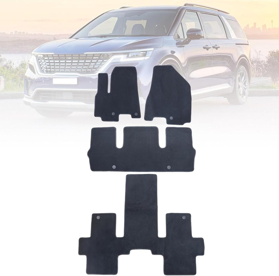 GXARTS Car Waterproof Floor Mats Carpet Full Set Compatible with Kia Sedona 2015 2016 2017 2018 2019 2020 | All-Weather Protect, Black Velour Automobile Floor Liner Accessories