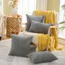 GAWAMAY Decorative Throw Pillow Covers 18x18 Inch Set of 2 for Living Room Couch Bed Sofa, Farmhouse Square Cushion Cover Soft Striped Corduroy Pillow Cases Boho Accent Home Decor (45x45cm) Grey