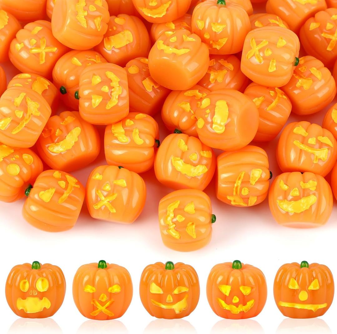 Jansun 45pcs Halloween Resin Pumpkin, Miniature Pumpkin Decorations for DIY Crafts Halloween Party Gifts Garden Dollhouse Decor Table Decoration (5 Style) (Orange)