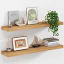 Floating Shelves, Deep USA-Sourced Rustic Elm Wood Wall Shelves for Storage, 8 Inch Deep Wall Mounted Display Shelving with Invisible Heavy-Duty Metal Bracket (Natural, 36" W x 8" D, Set of 2) (36"W, 2P, Usa-sourced Elm Wood Natural)
