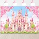 Sensfun Princess Castle Birthday Backdrop Pastle Pink Sakura Floral Photography Background Fantasy Fairy Tale Princess Birthday Baby Shower Party Decorations Banner Photo Booth Props 7x5ft