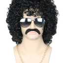 Topcosplay Black Afro Jerry Curl Wig for Men or Women 5pcs Set 70s 80s Disco Hippies Wig Rock Party Outfit Short Curly Wigs Halloween Costume Accessories