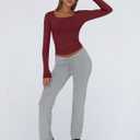 Trendy Queen Womens Square Neck Long Sleeve Shirts Double Lined Slim Fit Tops Y2K Going Out Basic Tees (Red, M)