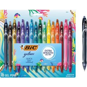 BIC Gelocity Quick Dry Ocean Themed Gel Pen Set with Fast-Drying Ink and Retractable Design, 16-Count in Assorted Ink